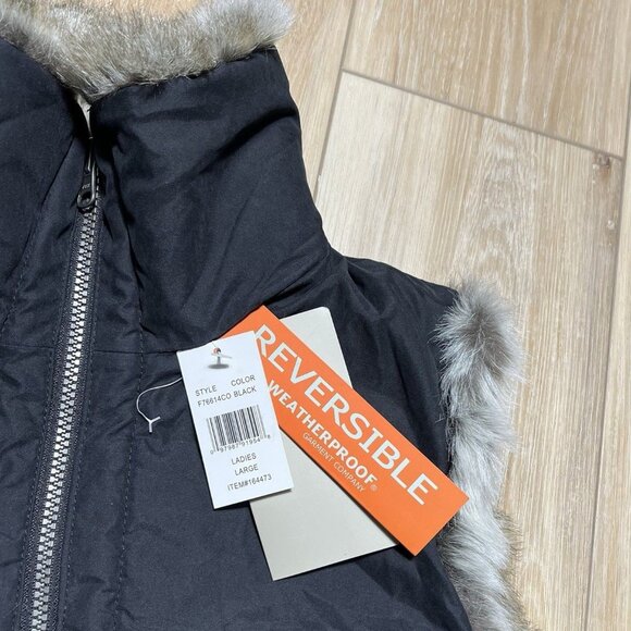 NWT Weatherproof Black Reversible Faux Fur Vest- Women Size Large - Picture 4 of 16